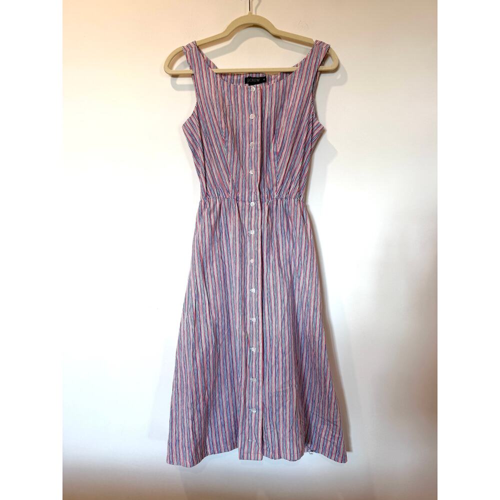 Vtg 90s J Crew 100% cotton midi dress 4 striped button front cottagecore preppy